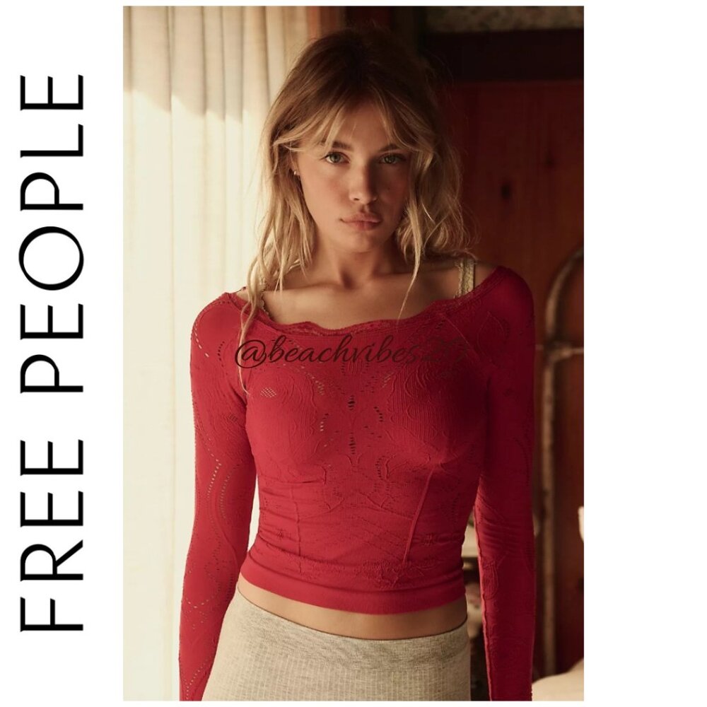 FP INTIMATELY BY FREE PEOPLE Flirty Flutters Long Sleeve Wild Berry XS/S NWOT